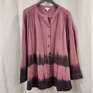 J. Jill Pure Jill Womens L Tie Dyed Double Cloth Tunic Top Long Sleeve‎ Purple